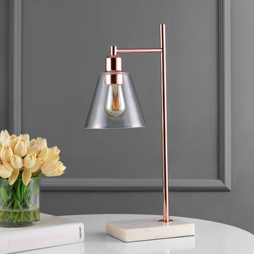 Lorena 22.25" Modern Glam Metal/Marble LED Table Lamp - JONATHAN Y